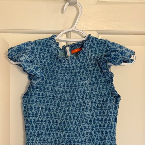 OLIPHANT Smocked Flirty Blue Short Dress in Fern Blue 1707 - Picture 5 of 12